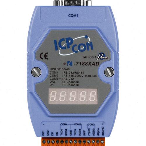 I-7188XAD  MiniOS7可扩展型控制器,DI*2,DO*2,COM*4，带LED显示