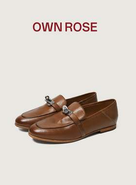 OWN ROSE水洗马皮乐福鞋女士秋冬季英伦复古马衔扣懒人一脚蹬皮鞋
