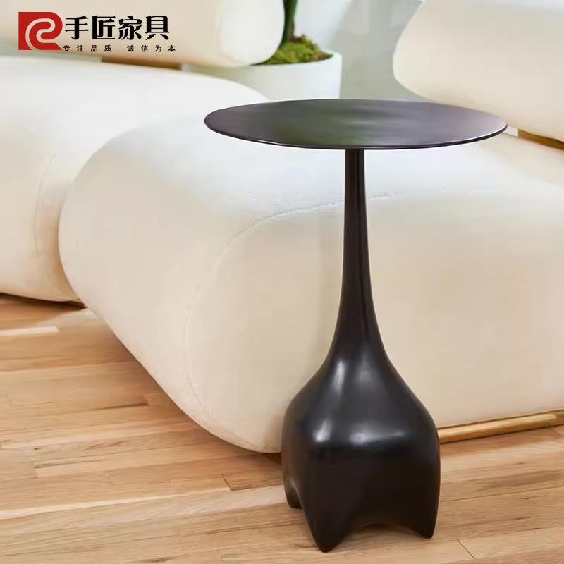 意式岩板沙发边几茶几阳台小茶几客厅角几床边桌酒店民宿简约圆桌