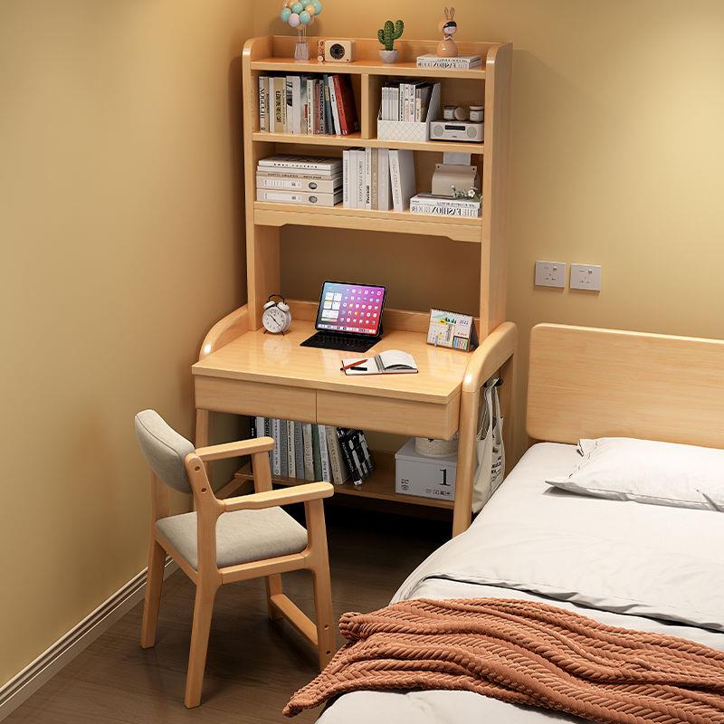 实木书桌带书架台式电脑桌一体储物小户型学生家用卧室学习桌其他