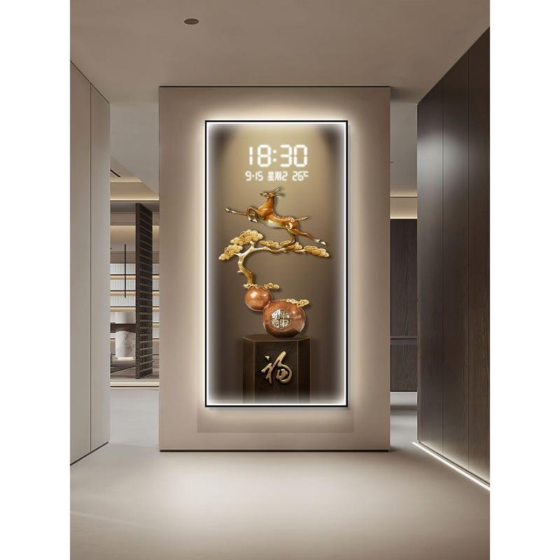 现代轻奢入户玄关装饰画高档电子屏时钟挂画走廊led带灯钟表壁画