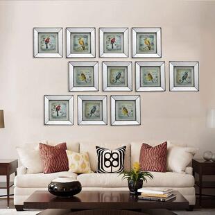 复古做旧相框玻璃花鸟镶钻图案古铜色边框斑驳点镜面挂饰艺术之家