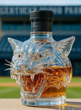 2025爆款跨境 Wildcat 野猫头酒瓶摆件工艺品玻璃材质威士忌酒瓶