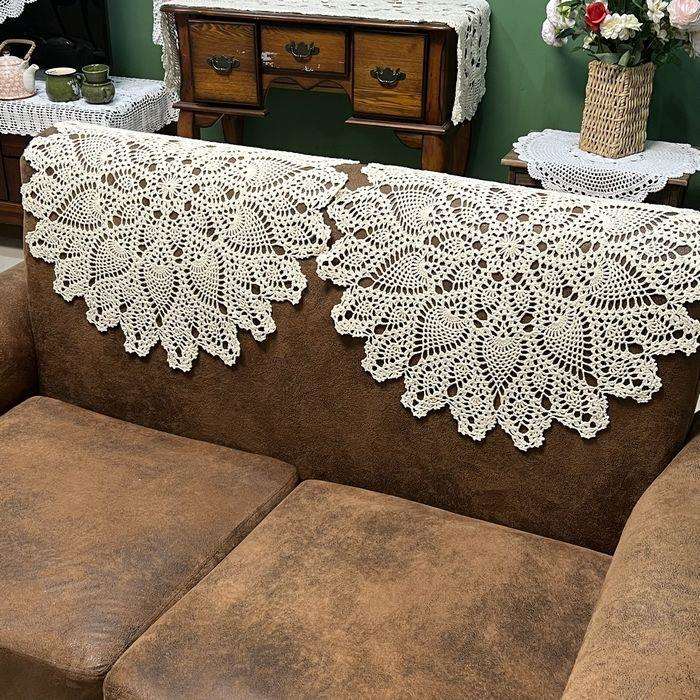 清新水莲手工钩织复古欧式美式蕾丝镂空编织沙发巾圆形小桌布