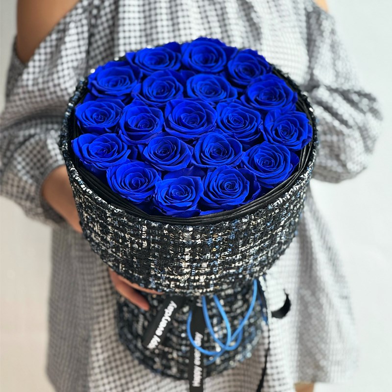 永生花真花蓝玫瑰花束蓝色妖姬生日七夕情人节礼物送男朋友女友