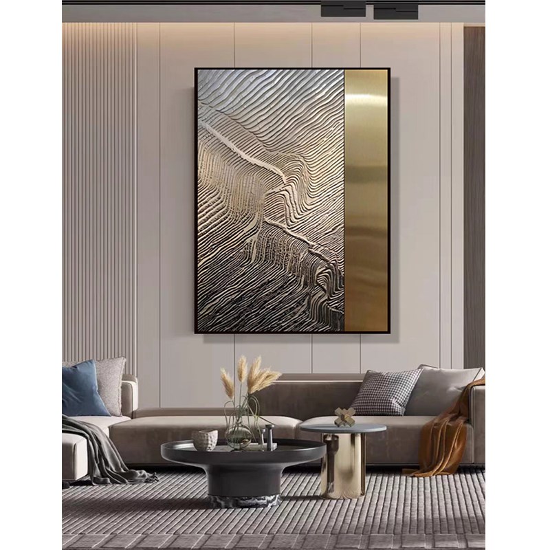 现代手绘立体肌理装饰画酒店沙岩轻奢高端客厅挂画高级感沙发背景图片