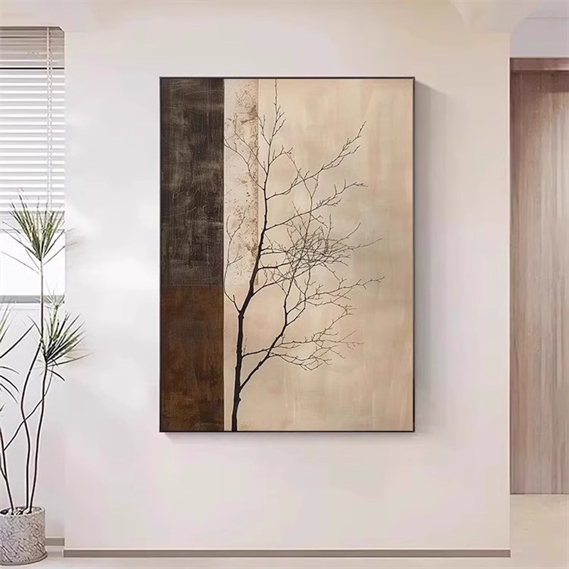 极简抽象树枝茶室装饰画餐厅走廊挂画现代轻奢艺术氛围感背景墙画图片