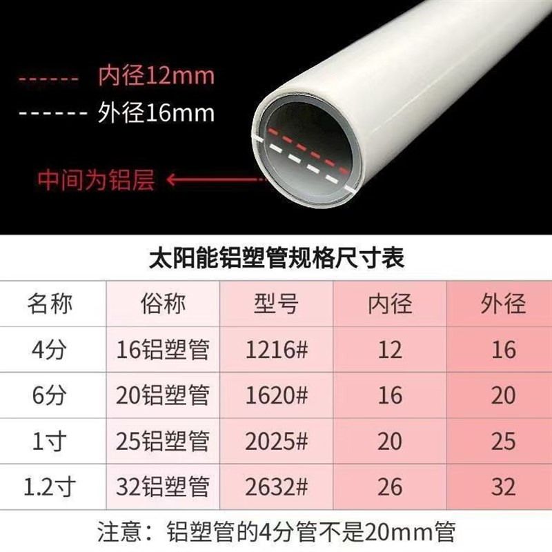 太阳能铝塑复合管冷热给水管1216热水器暖气4分6分管加厚新料水管