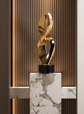 电镀金色抽象雕塑摆件售楼部营销中心楼梯间软装饰落地艺术品装置