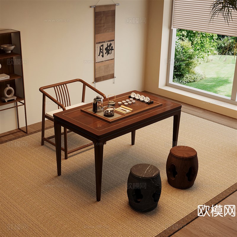 新中式实木茶桌椅组合家用客厅阳台茶台办公室泡茶桌禅意喝茶桌