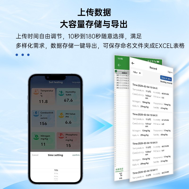 手机版土壤检测仪农业土壤温度水分电导率PH氮磷钾肥力土壤传感器