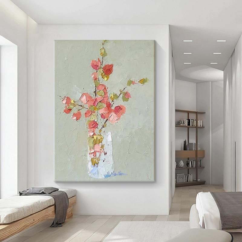 客厅抽象艺术挂画玄关法式奶油风手绘油画餐厅花卉丙烯肌理装饰画图片