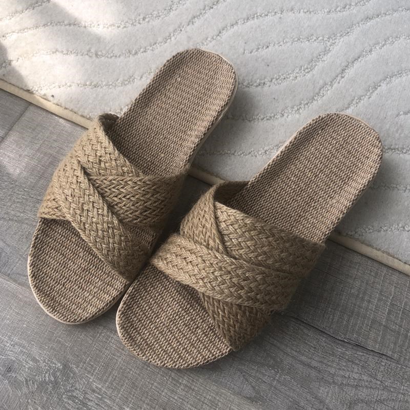 日本进口亚麻拖鞋编织草鞋女纯麻草编居家四季室内老年人麻质凉托