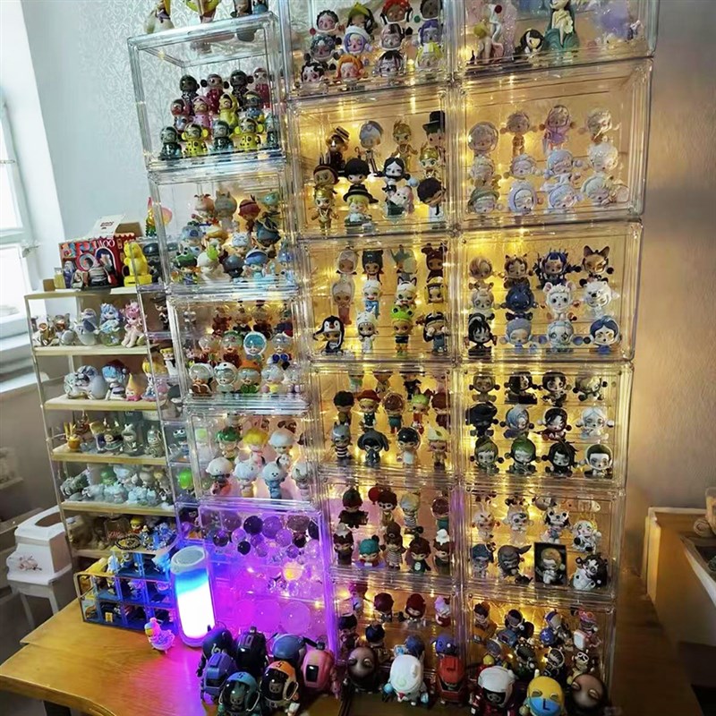 手办盲盒收纳展示架积木展示柜泡泡玛特收纳盒娃娃防尘透明展示盒