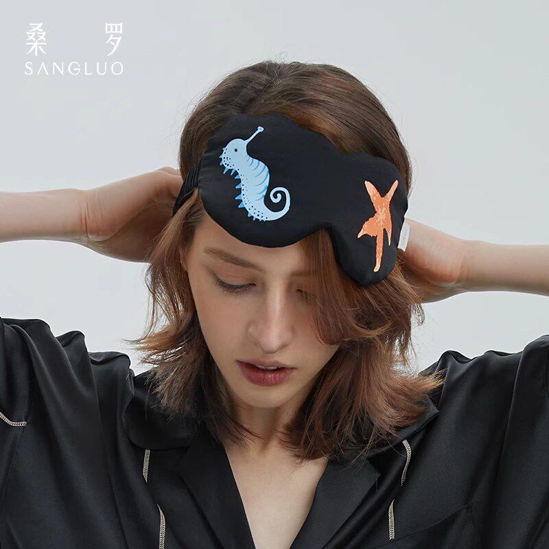 海岛印花少女桑罗真丝眼罩舒适午睡双面桑蚕丝亲肤无缝遮光眼罩