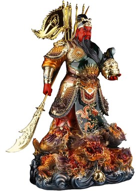 如一阁新关羽神像供奉佛堂居室关公圣像九龙招财关圣帝君立像摆件