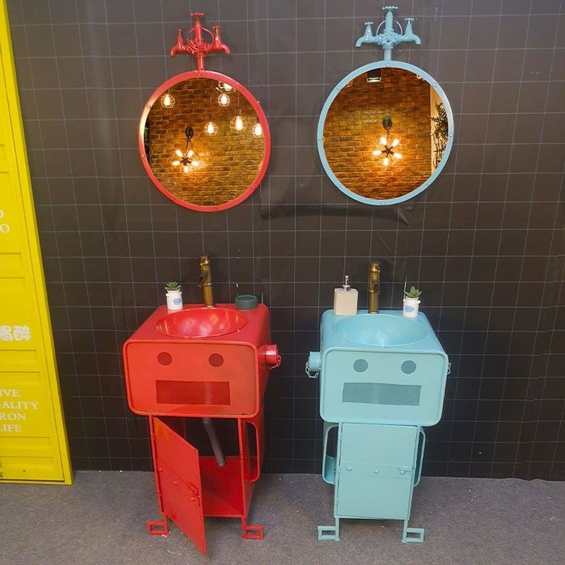 个性机器人洗漱台商用工业风落地浴室柜洗手池创意卡通儿童柱脸盆