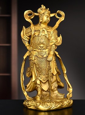 纯铜关公韦陀菩萨佛像伽蓝韦陀左右护法神像客厅佛堂供奉摆件大号