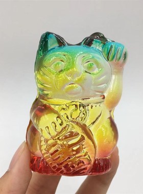 好记水晶七彩琉璃招m财猫金蟾摆件家居客厅装饰品黄色彩色生日礼