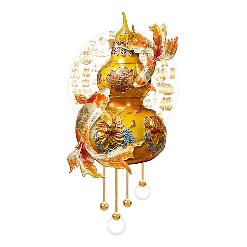 新中式葫芦玄关装饰画锦鲤入户走廊过道挂画立体吊坠带灯光壁饰画图片