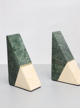 极简侘寂风天然大理石拼接大理石书档书靠装饰摆件书房家居装饰品