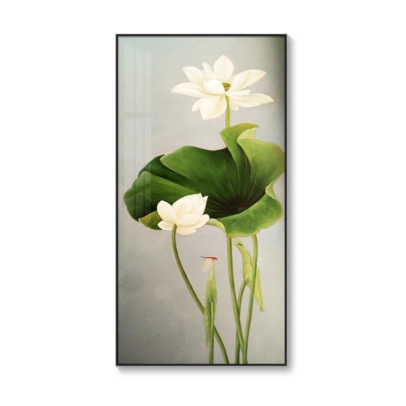 荷花玄关装饰画现代简约入户客厅走廊过道墙壁画新中式挂画竖版图片