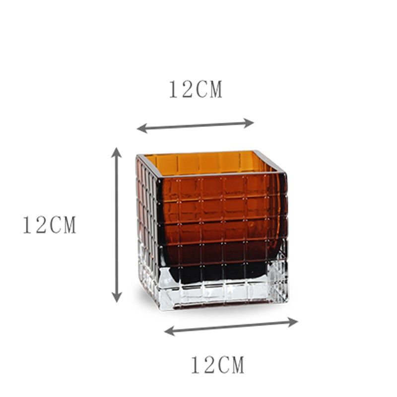 简约现代方形格子棕色茶色v玻璃花瓶洽谈桌茶几客餐厅软装饰品摆