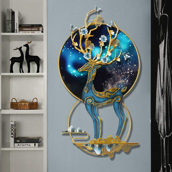 新中式轻奢挂件入户玄关路路通晶瓷画梅花鹿新款挂画走廊装饰壁挂