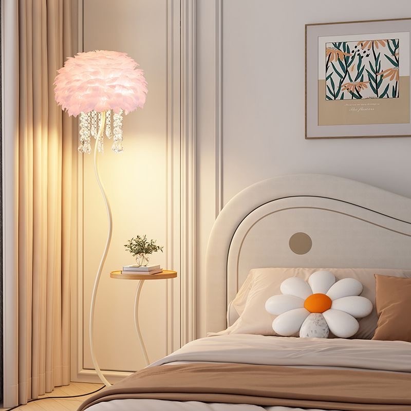 羽毛落地a灯客厅沙发边卧室床头灯奶油风网红氛围感全光谱茶几台