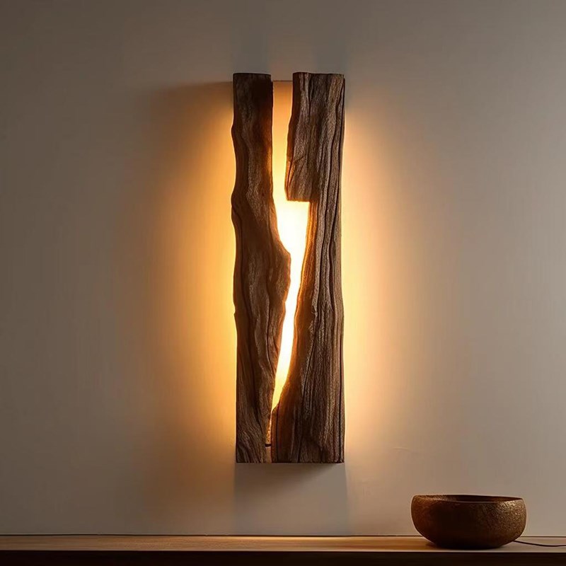 侘寂风实木落地灯民宿酒店装饰挂墙灯茶室中古风化U木质立式氛围