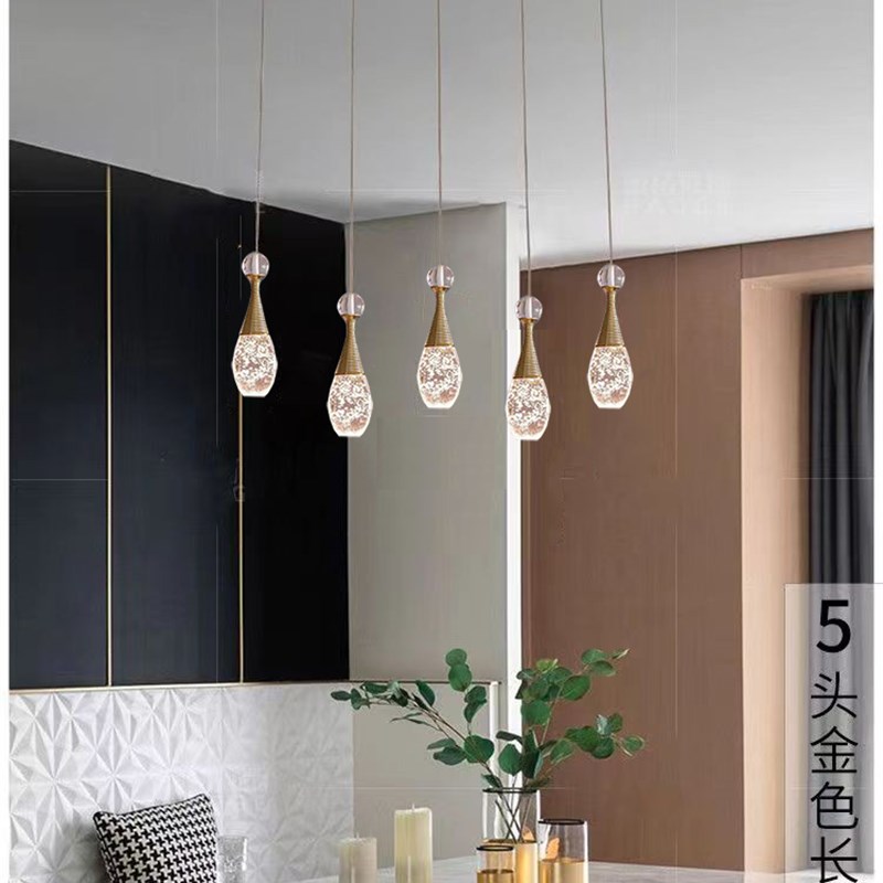 北欧轻奢饭厅水晶吊灯三头t饭桌吧台灯卧室床头小吊灯客厅背景墙
