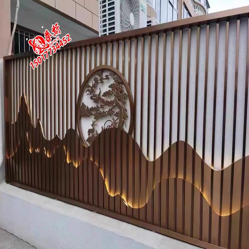 不锈钢屏风户外庭院影壁墙室外院子假山隔断背景墙铝W艺入户迎门