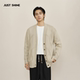 日常叠穿米色针织开衫 JUST SHINE 男女宽松提花复古毛衣外套