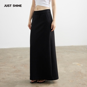 JUST SHINE 时晒半身裙后开衩直筒裙松紧腰一步包臀长裙简约百搭