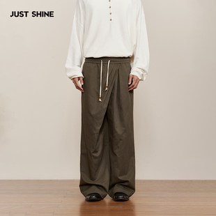 JUST SHINE/时晒复古风抽绳阔腿裤不对称褶宽松垂感小众休闲长裤