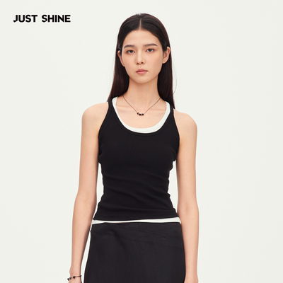 JUST SHINE/时晒工字背修身长背心女纯色基础款内搭外穿打底上衣