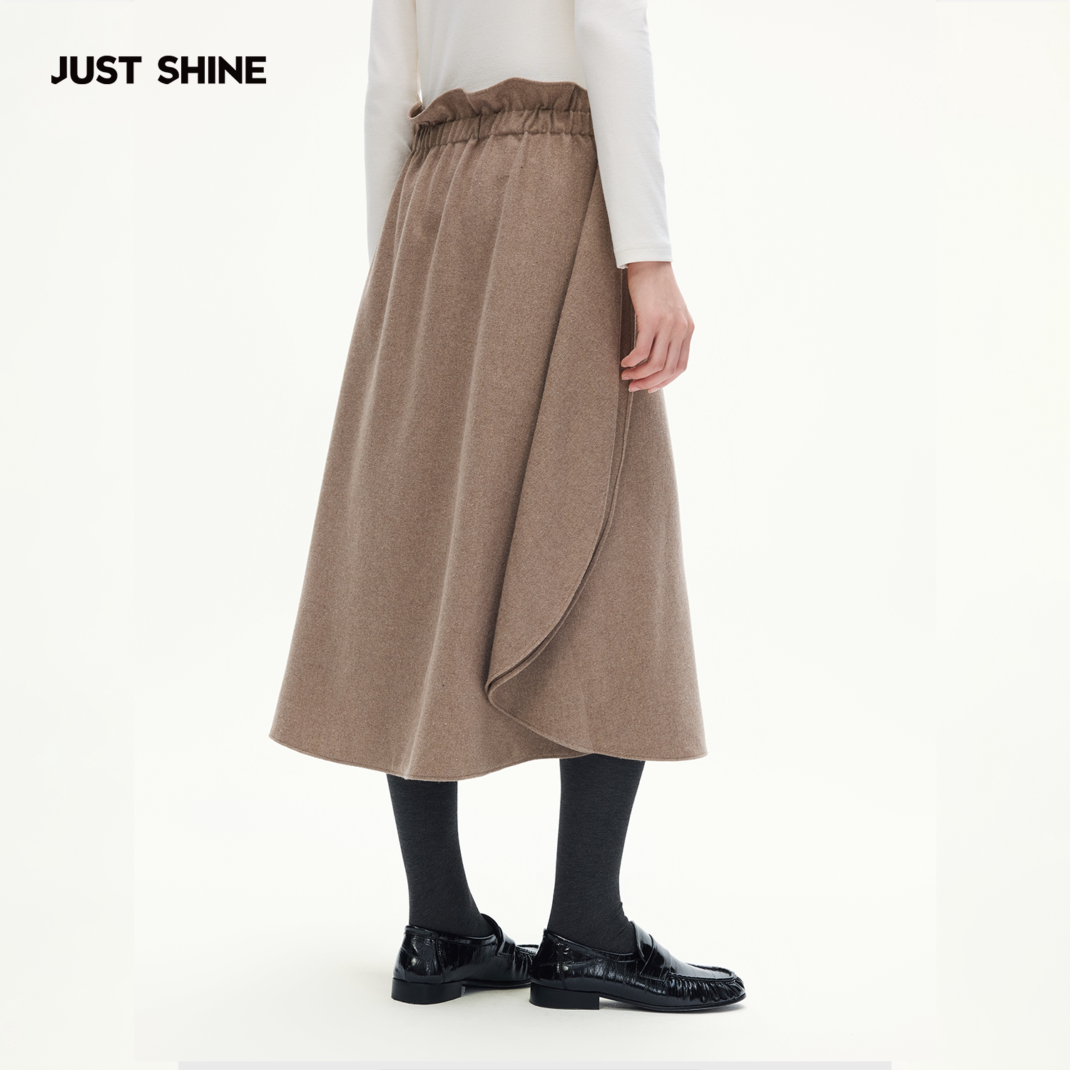 JUST SHINE/时晒荷叶边解构半身裙秋冬不规则围裹式中长 A 字裙子