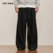JUST 剪裁垂坠感小众设计拖地长裤 SHINE 时晒高级感黑色阔腿裤