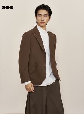 JUST SHINE 复古小众树叶扣西装男女款秋冬宽松通勤休闲西服外套