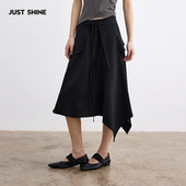 SHINE不规则裙小众双层黑色半身裙垂感不对称 JUST 断码 清仓