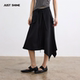 SHINE不规则裙小众双层黑色半身裙垂感不对称 JUST 断码 清仓