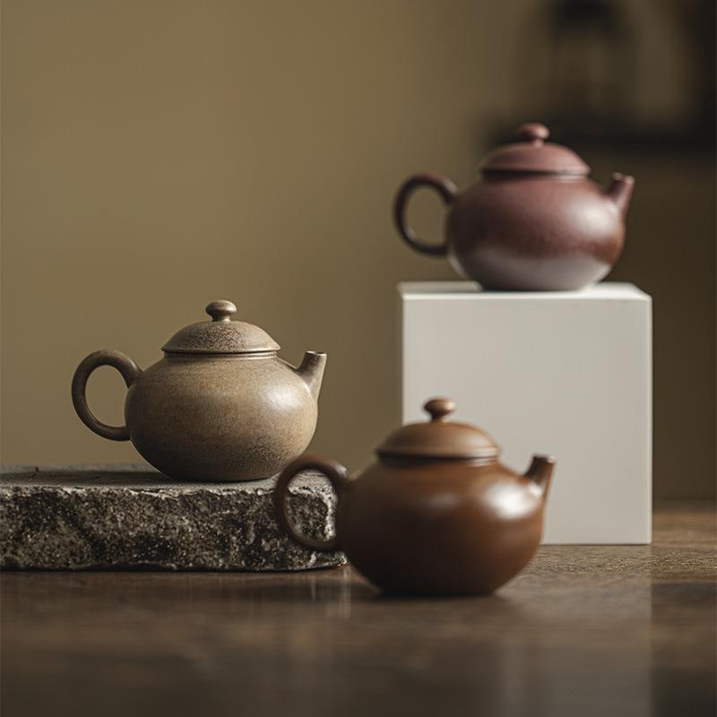 粗陶手工柴烧茶壶诧寂风老岩泥泡茶壶单壶带过滤家用功夫小壶