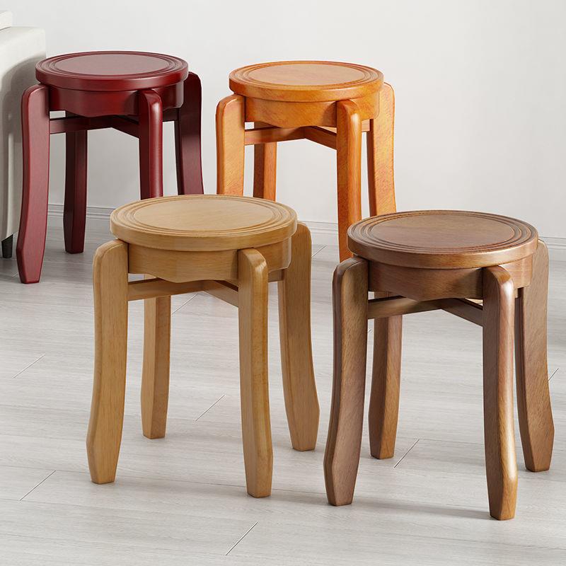 实木凳子可叠放家用叠叠乐凳餐桌凳加厚圆凳组合移动边几带万向轮