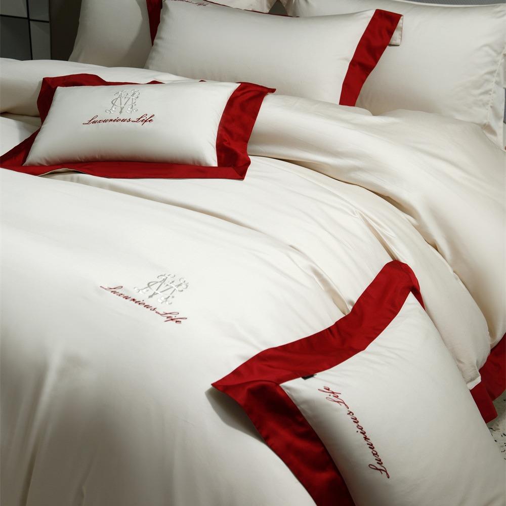 轻奢匹马棉四件套简约刺绣全棉被套床单别墅样板放房床品