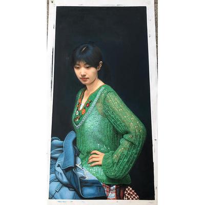 小姜纯手绘油画中国当代超现实写实装饰画客厅小唐人物肖像挂画