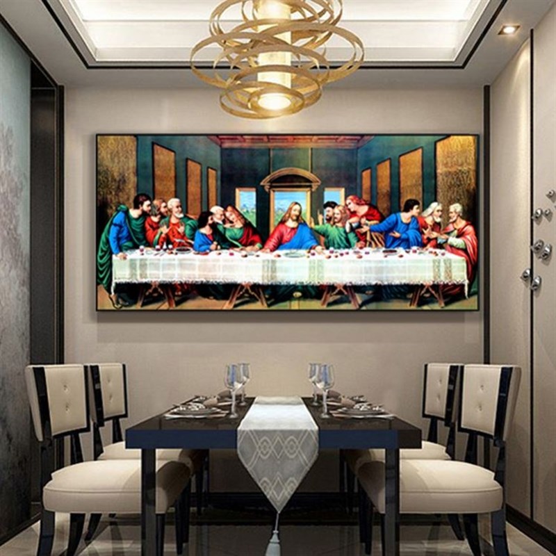 最后的晚餐圣像挂画客厅装饰画晶瓷镶钻壁画卧室餐厅沙发背景墙壁图片