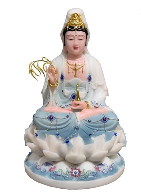 观音菩萨佛像汉白玉自在观音供奉摆件南海坐像坐莲观音家用神像