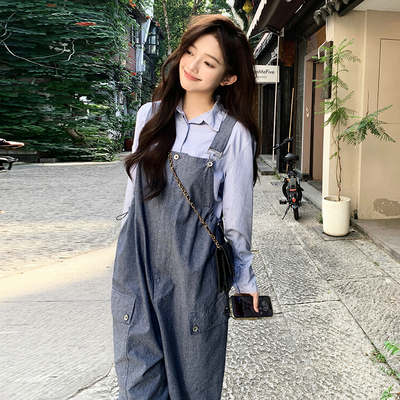可盐可甜减龄工装背带裤女2025春季新款学院风宽松显瘦百搭连体裤