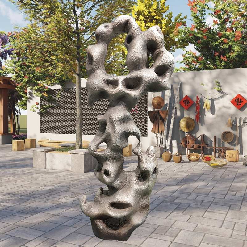 户外大型园林景观石材雕塑公园抽象玻璃钢太湖石假山水景摆件手工