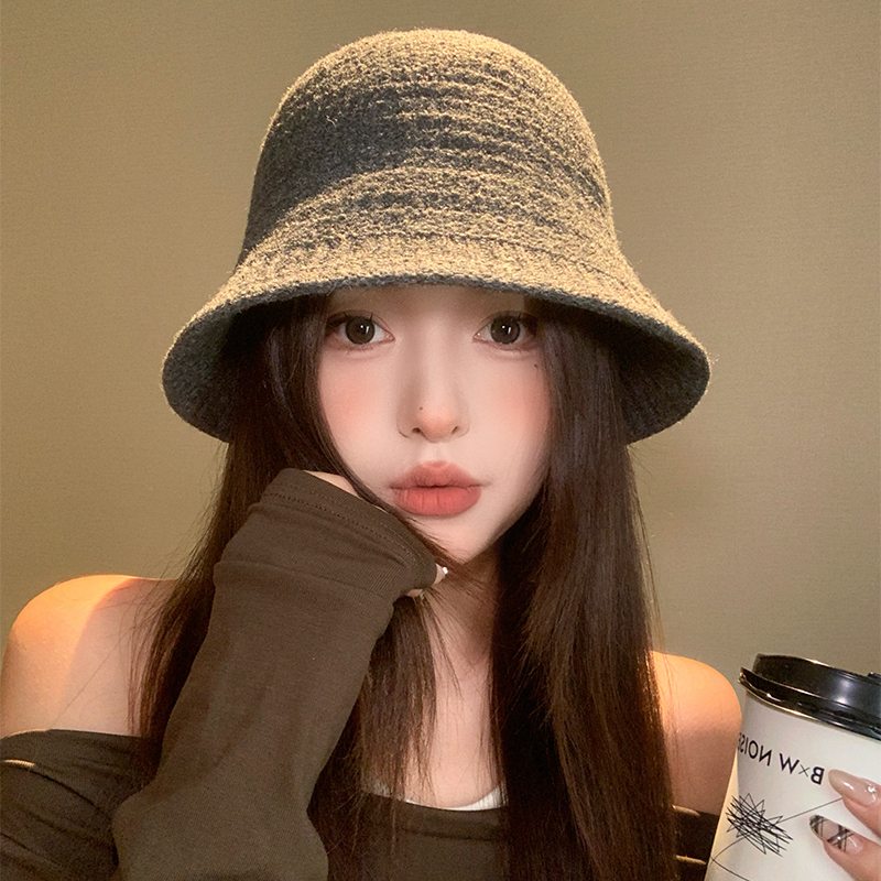 灰色针织渔夫帽秋冬保暖